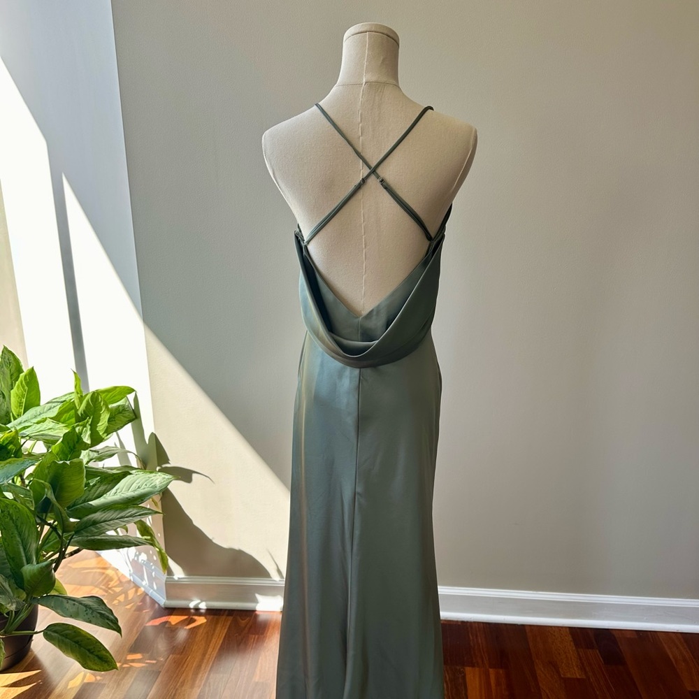 V Neck Silky Satin Cowl Back Dress - Morilee by Madeline Gardner